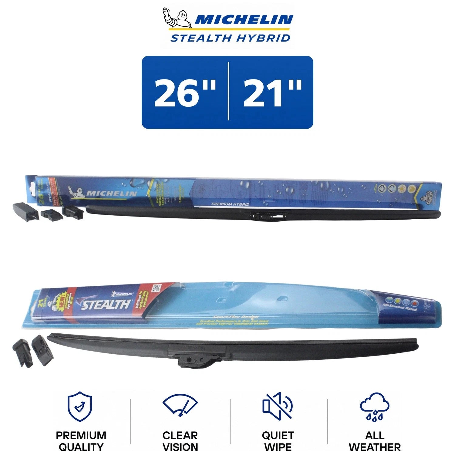 Set of 2 Wiper Blades for Dodge Durango (2004–2009) - Michelin Stealth Hybrid 26"/21"
