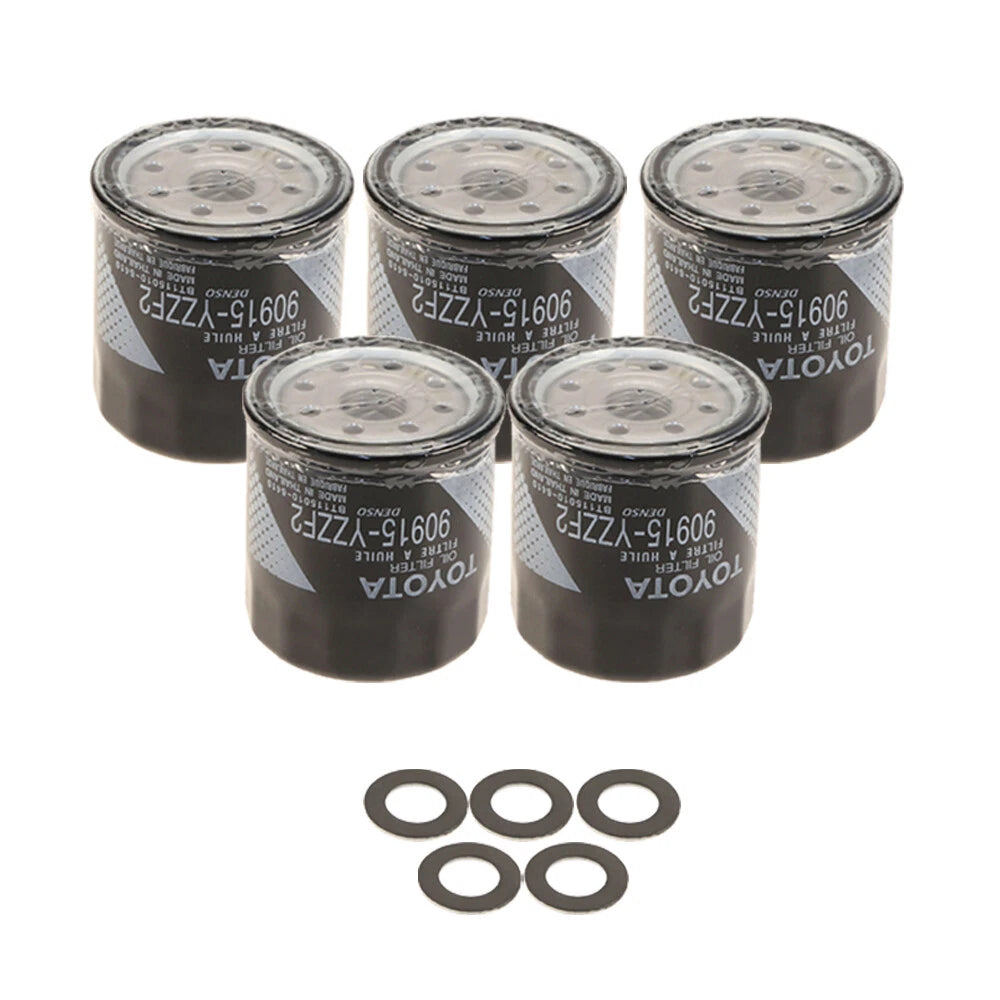 Set of 5 Engine Oil Filters & 5 Drain Plug Gaskets for Toyota Scion Lexus