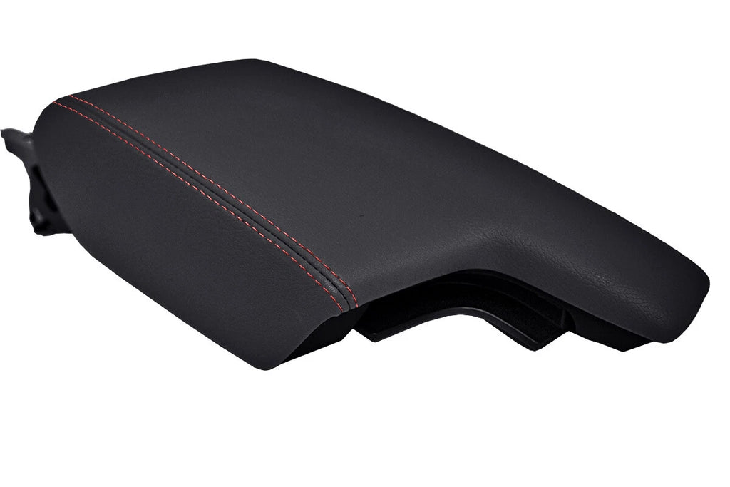 Leather Console Lid Armrest Cover for Subaru Impreza (2017–2020) Black Red Stitch
