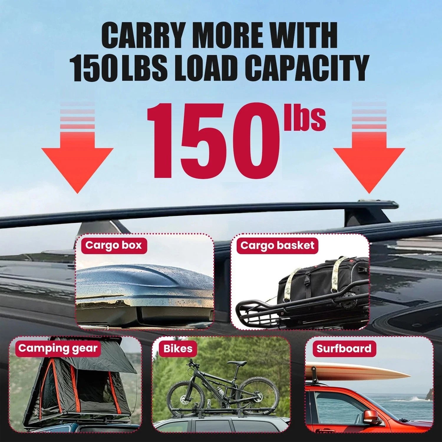 Set of 2 Roof Rack Cross Bars for Jeep Grand Cherokee (2011–2022)