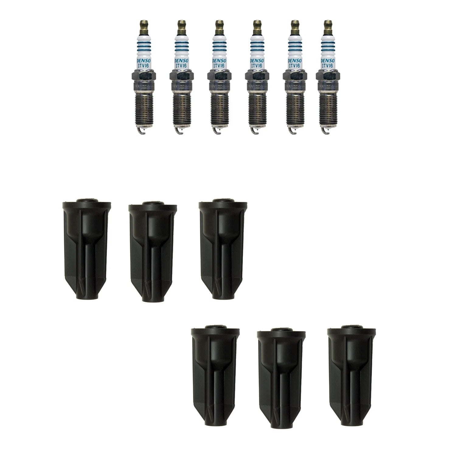 Set of 6 Denso Iridium Spark Plugs & NGK Coil Boots for Envoy Trailblazer (2002–2009)