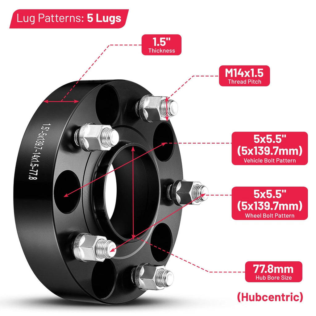 Set of 4 Hubcentric Wheel Spacers 1.5" 5x5.5 for Ram 1500 (2012–2018)