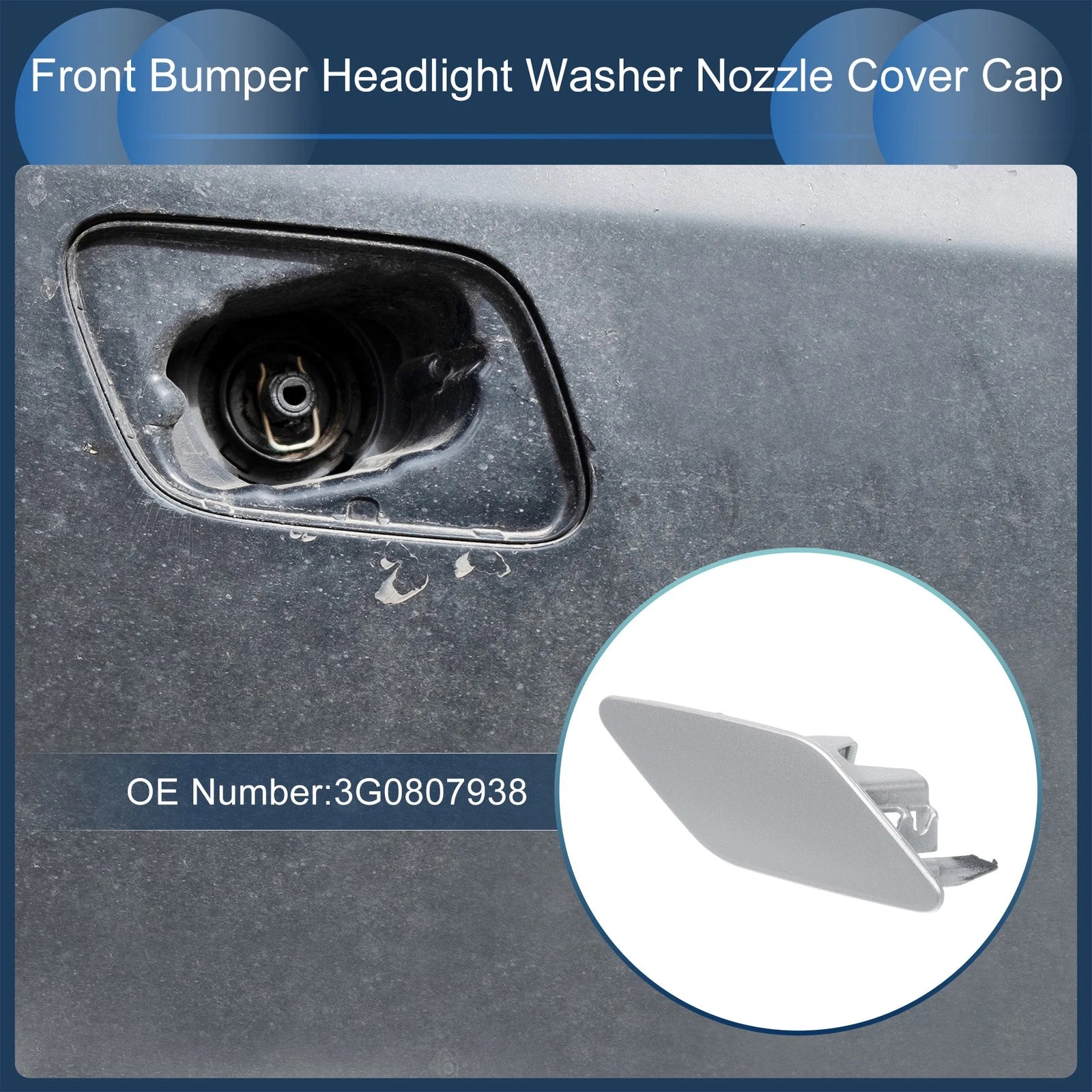 Front Right Washer Nozzle Cover Cap for Volkswagen Passat B8 (2015–2023) Silver Tone