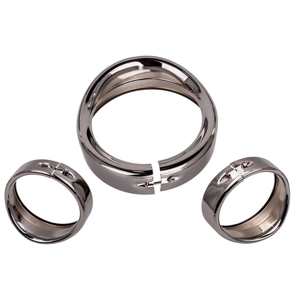 Set of 3 Silver Visor Style Headlamp Trim Rings for Harley (7" & 4.5")