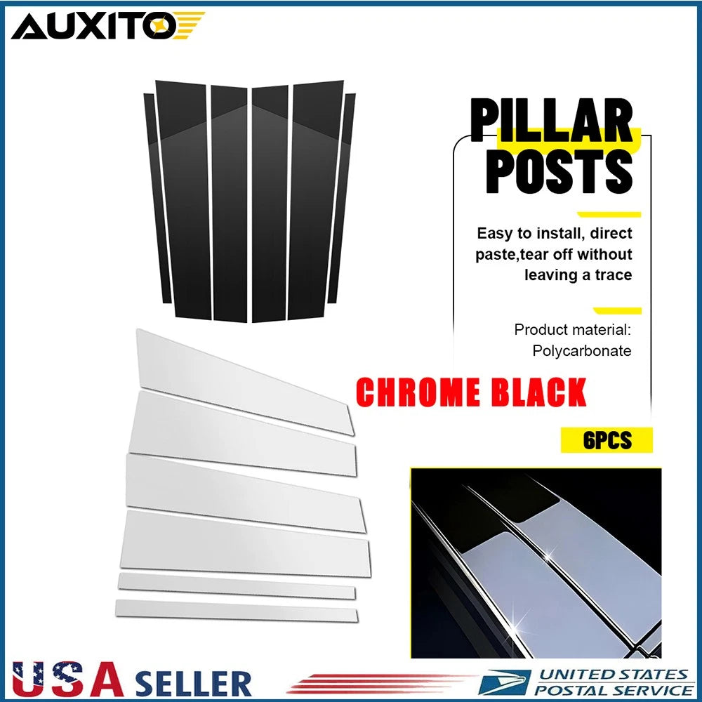 6X Chrome Black Pillar Posts for Nissan Titan Crew Cab (2004–2015)