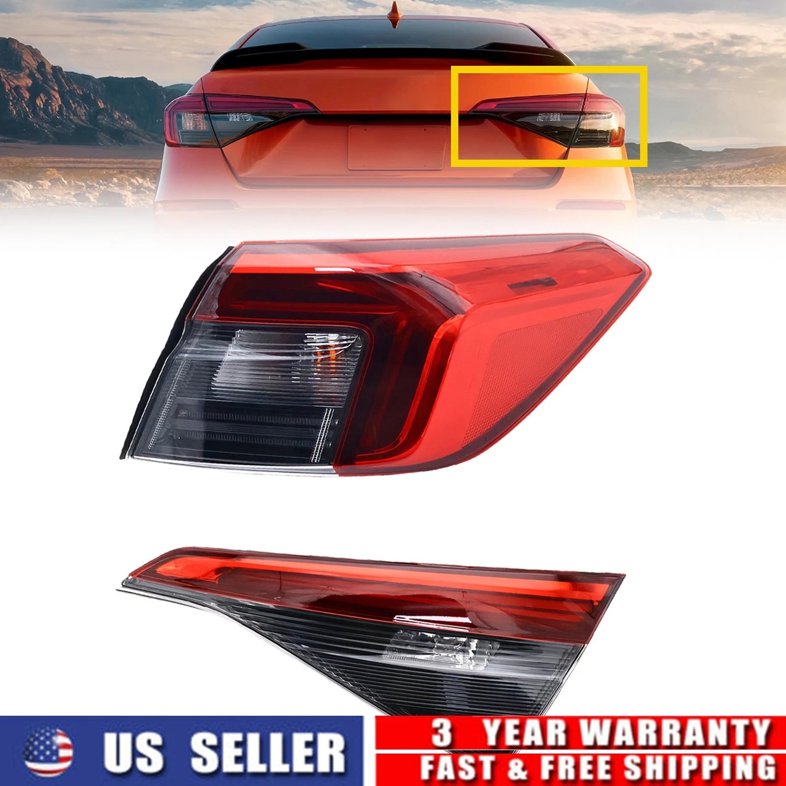 Rear Right Outer Inner Tail Lamp for Honda Civic Sedan (2022–2024)