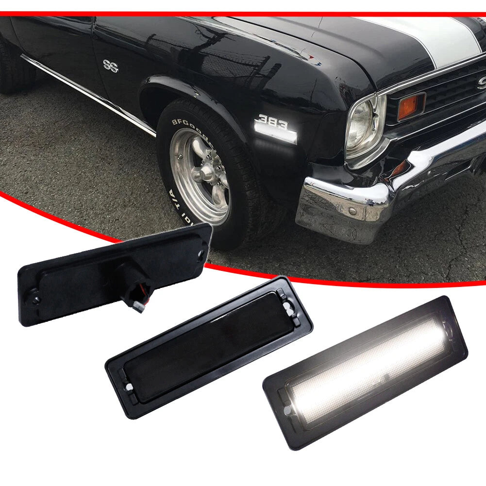 White LED Side Marker Lights for Chevy Nova (1970–1974)