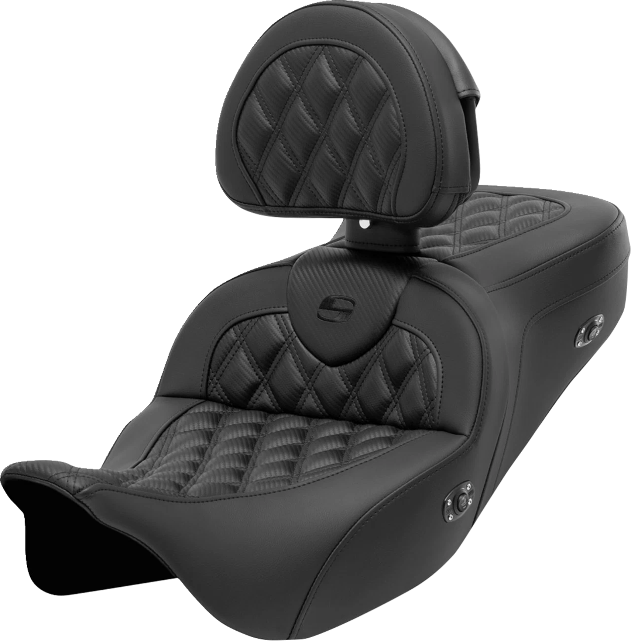 SADDLEMEN Roadsofa Seat with Backrest - Lattice Stitch - Carbon Fiber for FL