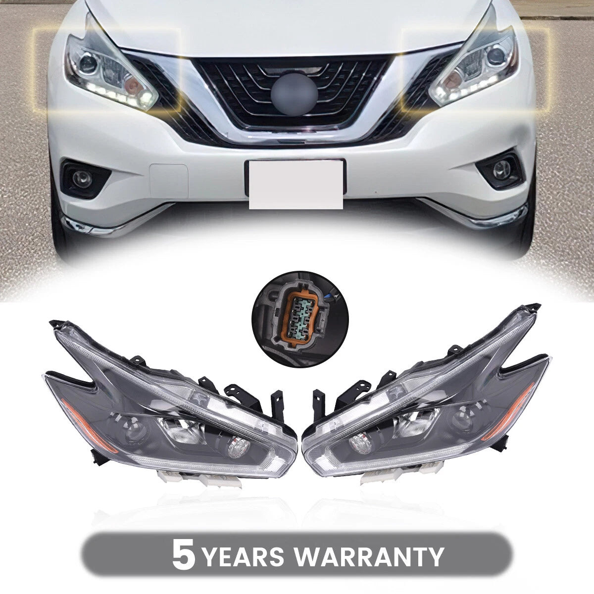 Set of 2 Headlight Assemblies for Nissan Murano (2015–2018)