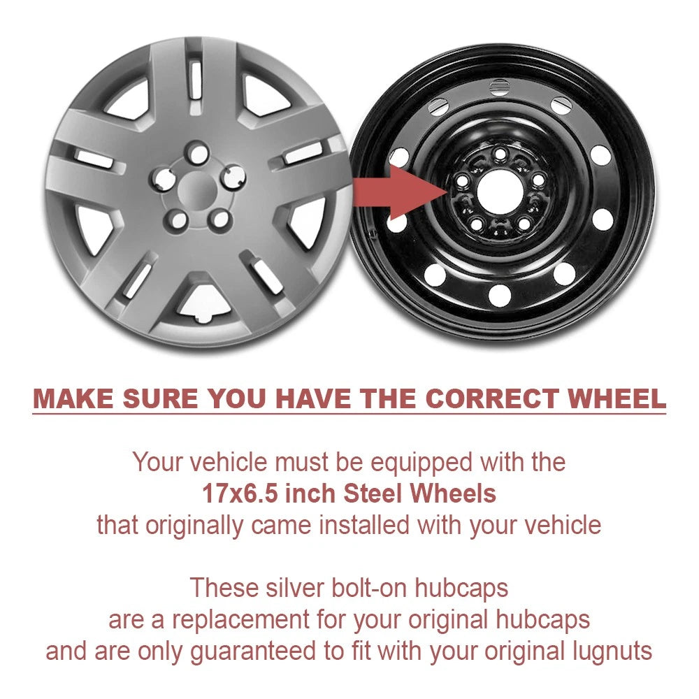 Wheel Cover Hubcaps Silver 17 Inch Bolt On Set for Dodge Avenger (2011–2014)