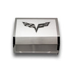 Stainless Fuse Box Cover w/Green Carbon Fiber Flags Inlay for 2005-2013 Corvette