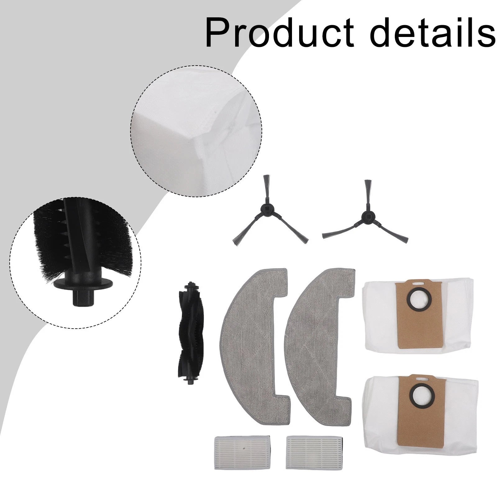 Replacement Main Brush Mop Cloth Dust Bag Side Brush Set for MONSGA MR1 (2019–2023)