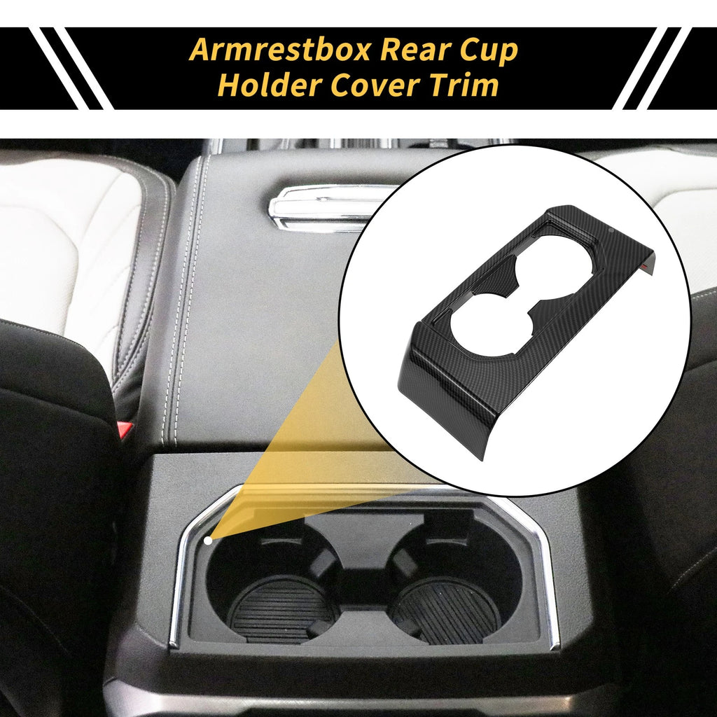 Armrest Box Rear Cup Holder Cover Trim for Ford F-150 (2015–2020) Carbon Fiber Black