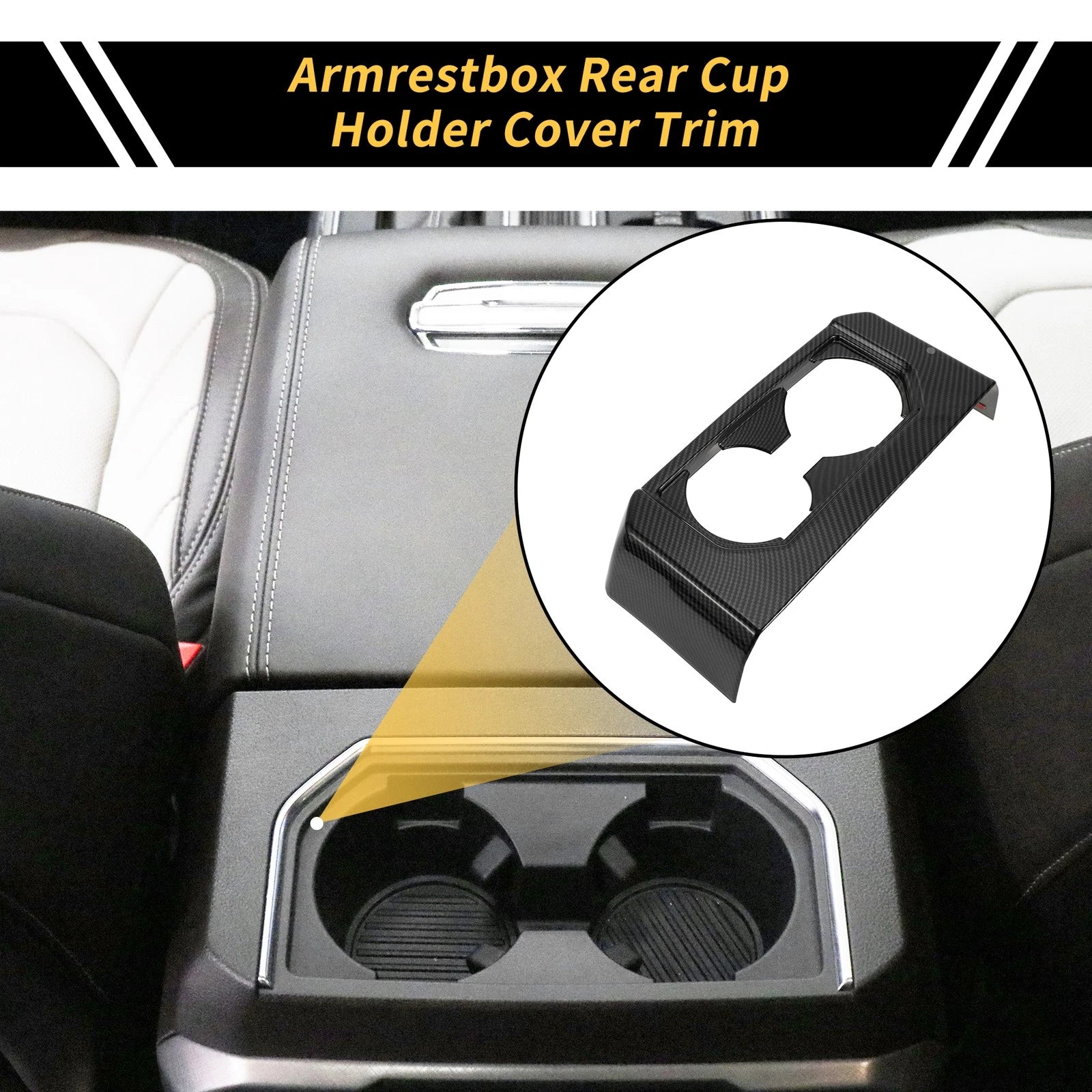 Armrest Box Rear Cup Holder Cover Trim for Ford F-150 (2015–2020) Carbon Fiber Black