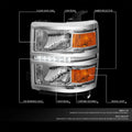 Chrome Housing Amber Side Headlight/Lamp w/LED DRL for Chevy Silverado (2014–2015)