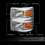 Chrome Housing Amber Side Headlight/Lamp w/LED DRL for Chevy Silverado (2014–2015)