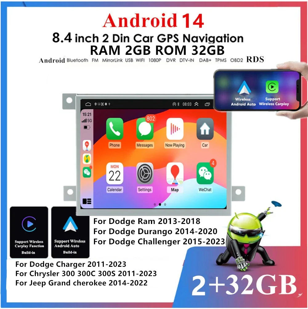 8.4" Android 14 Stereo GPS Navigation for Jeep Grand Cherokee, Chrysler 300