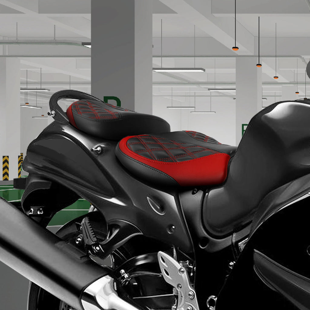 Rider Driver & Passenger Seats for Suzuki Hayabusa GSX1300R (2008–2020) Black Red