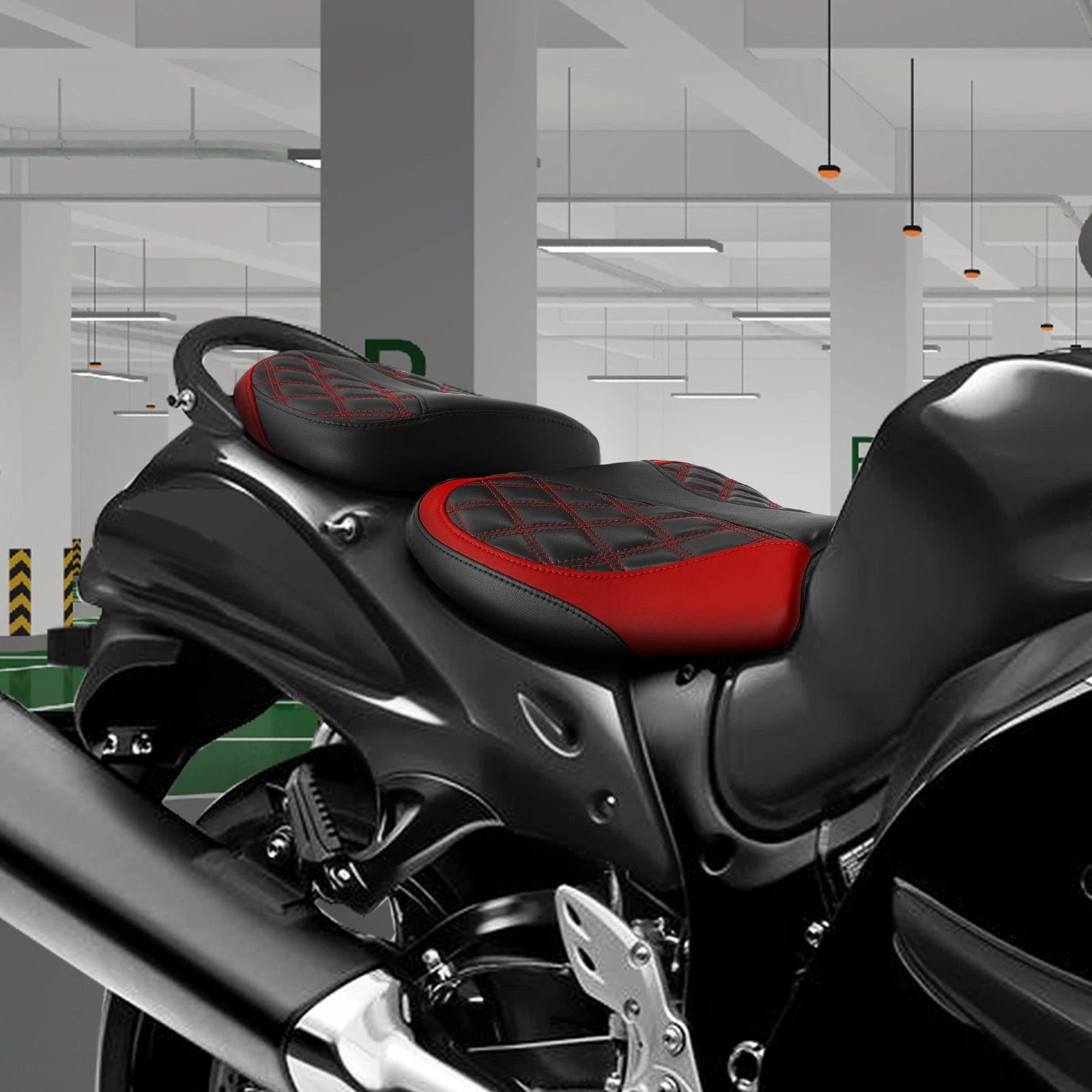 Rider Driver & Passenger Seats for Suzuki Hayabusa GSX1300R (2008–2020) Black Red