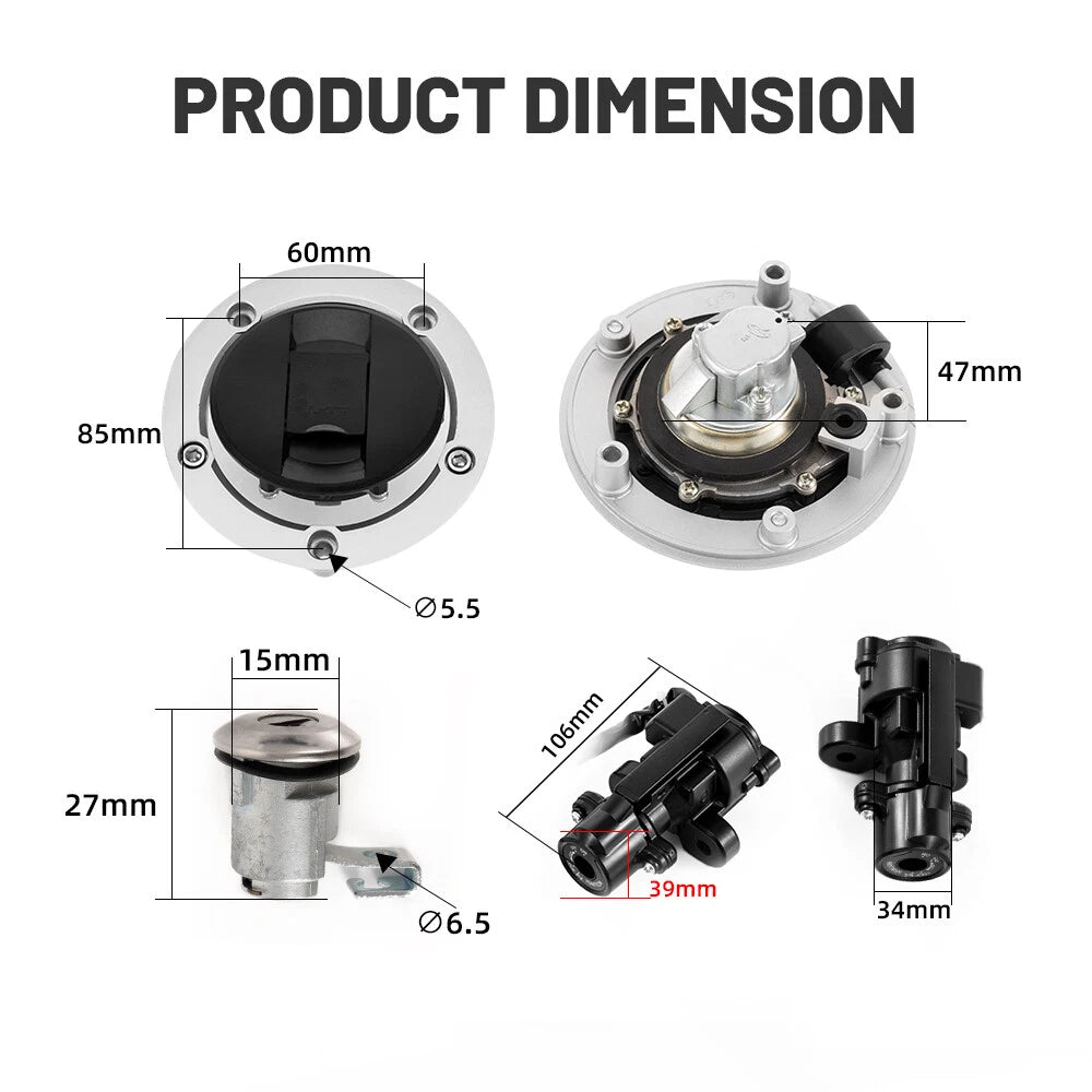 Set of 2 Fuel Gas Cap Seat Lock Keys Ignition Switch for Suzuki GSXR 1000 750 (2005–2018)