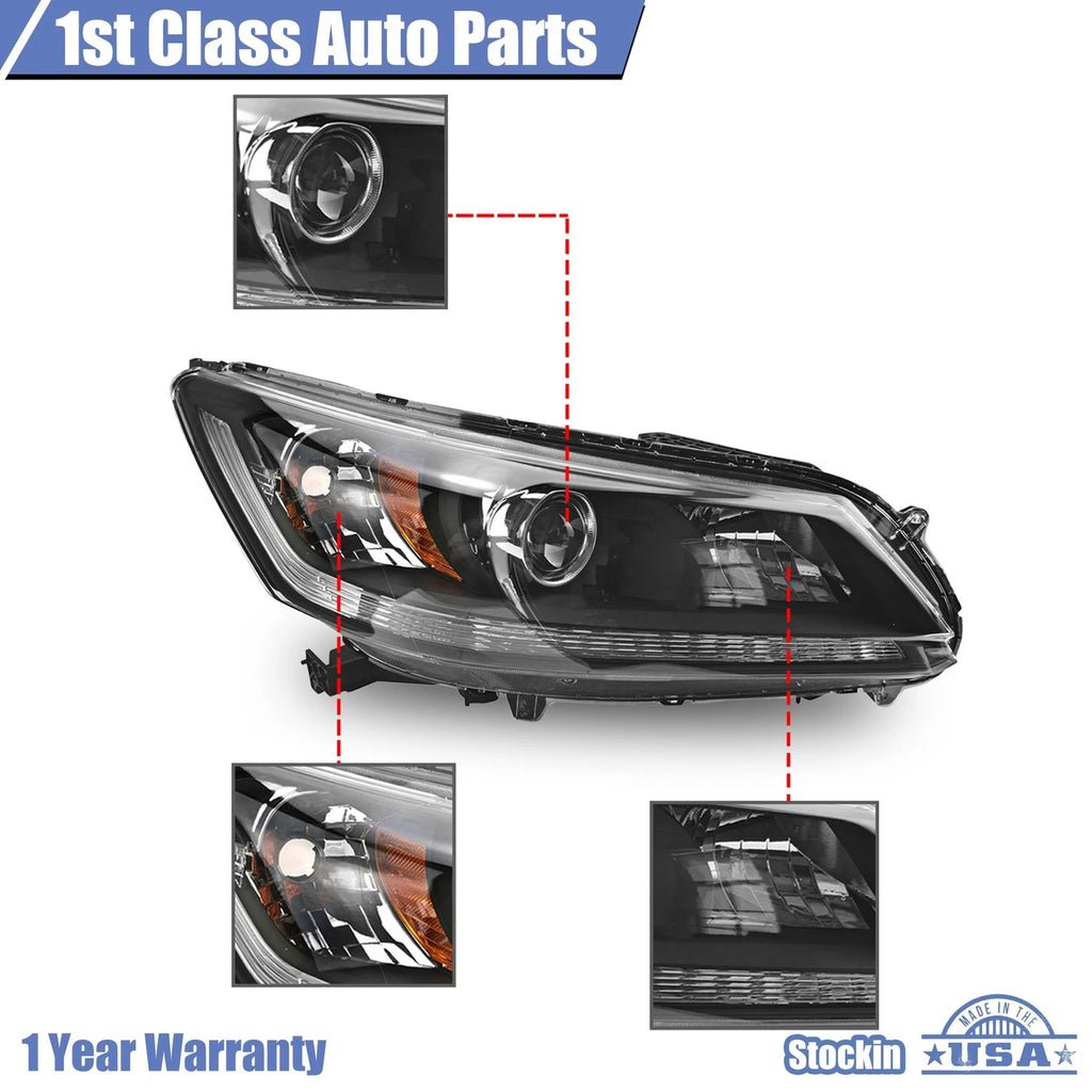 Right Passenger Side Halogen Headlight HO2503151 for Honda Accord Sedan (2013–2015)