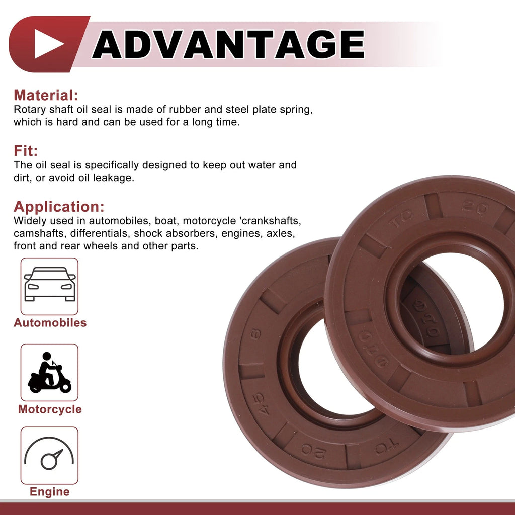 Set of 2 Oil Seal Rotary Shaft Seal FKM Rubber 20x45x8mm