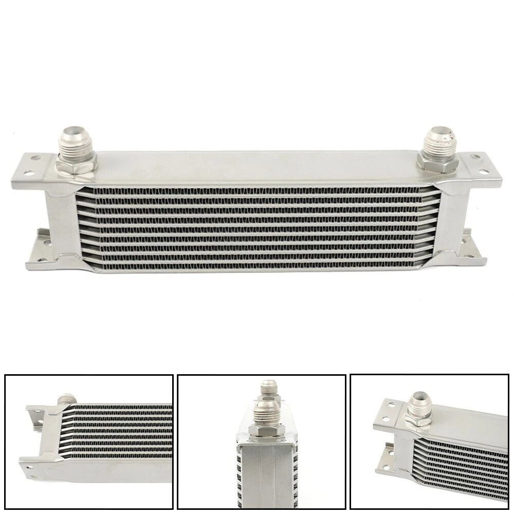 10 Row Aluminum Engine Transmission Oil Cooler Kit with 10AN Hose Fittings
