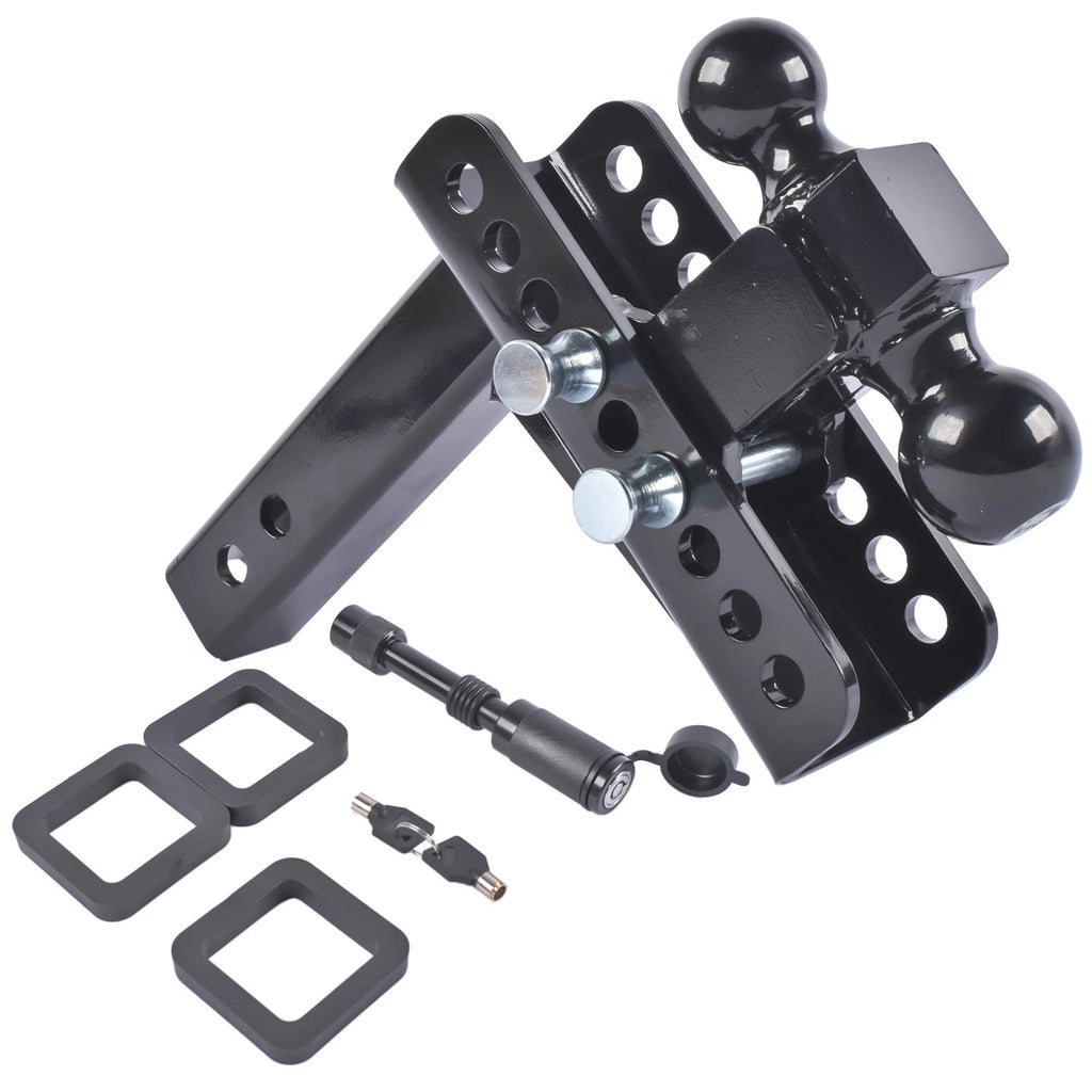 Adjustable 2" Receiver Trailer Hitch with 6" Drop/Rise Dual Balls (20000 LBS)