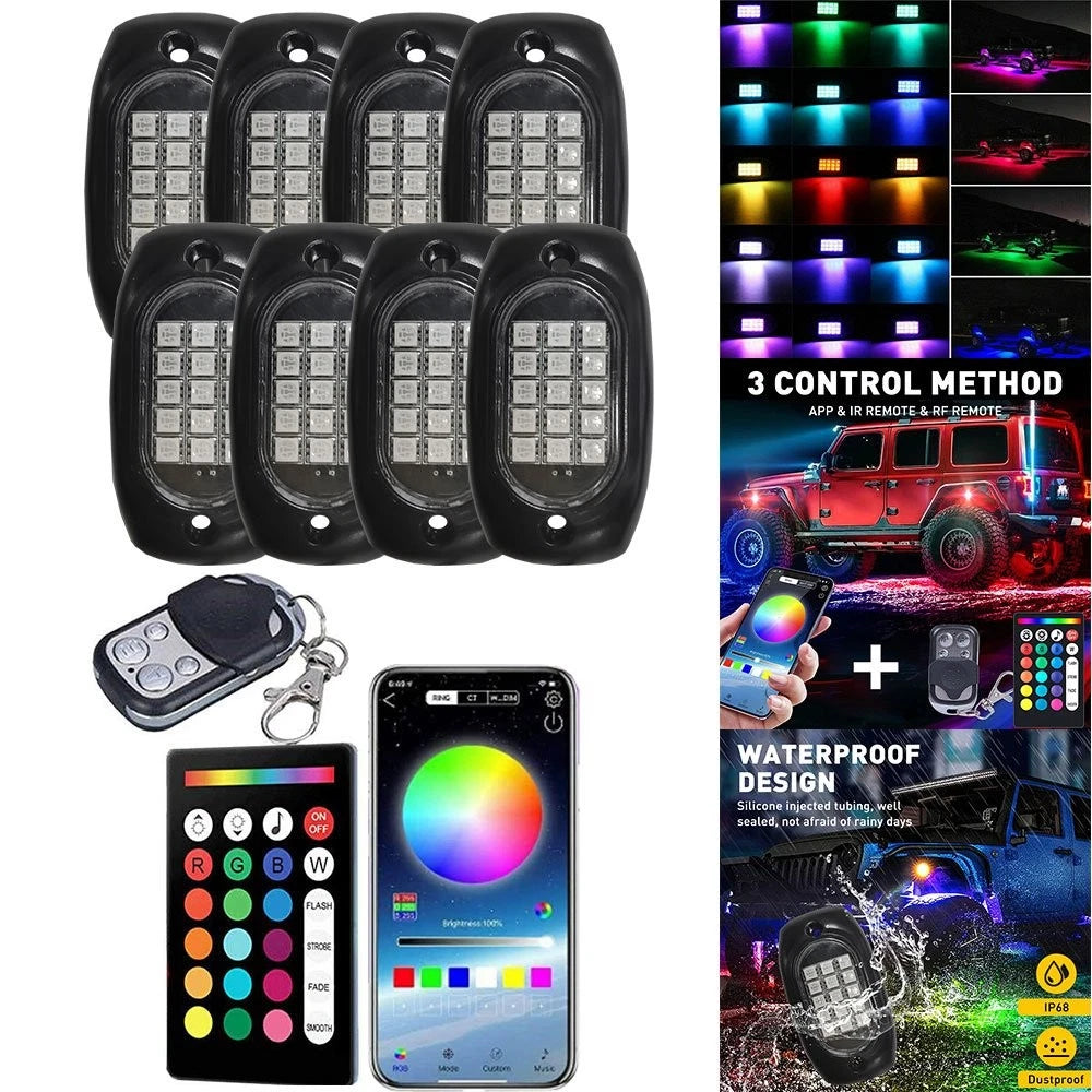 8 Pods RGB LED Rock Lights for ATV (Offroad)