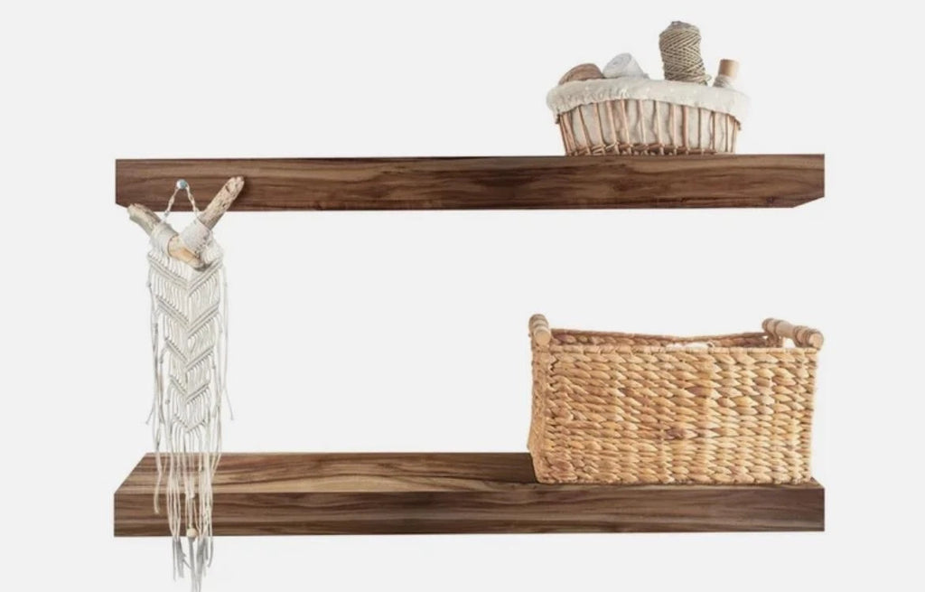 Set of 2 Floating Shelves for Home (Acacia Wood, 24 x 9.5 x 1.5 in)