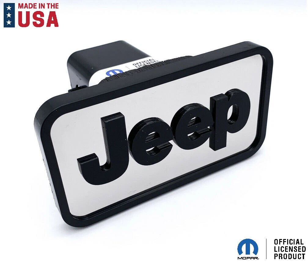 Tow Hitch Cover Replacement ABS Mirrored with Black Jeep Logo for 2 Inch Receivers (2000–2021)