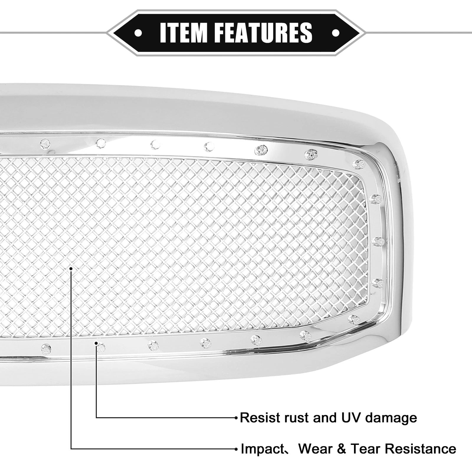Front Grille Assembly with Rivet for Dodge Ram 3500  Chrome