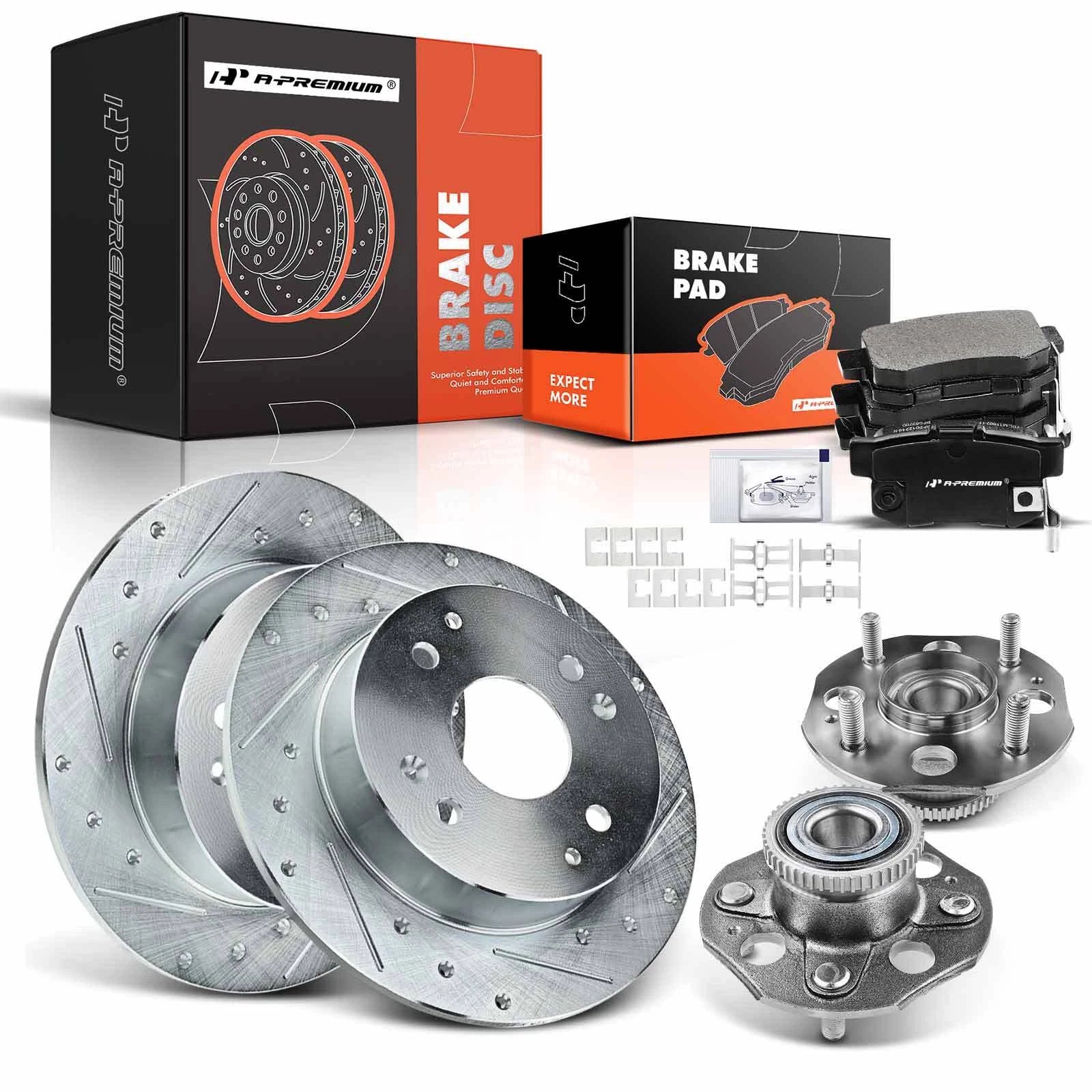 Rear Drilled Rotors & Brake Pads + Wheel Hubs & Bearings for Honda Accord