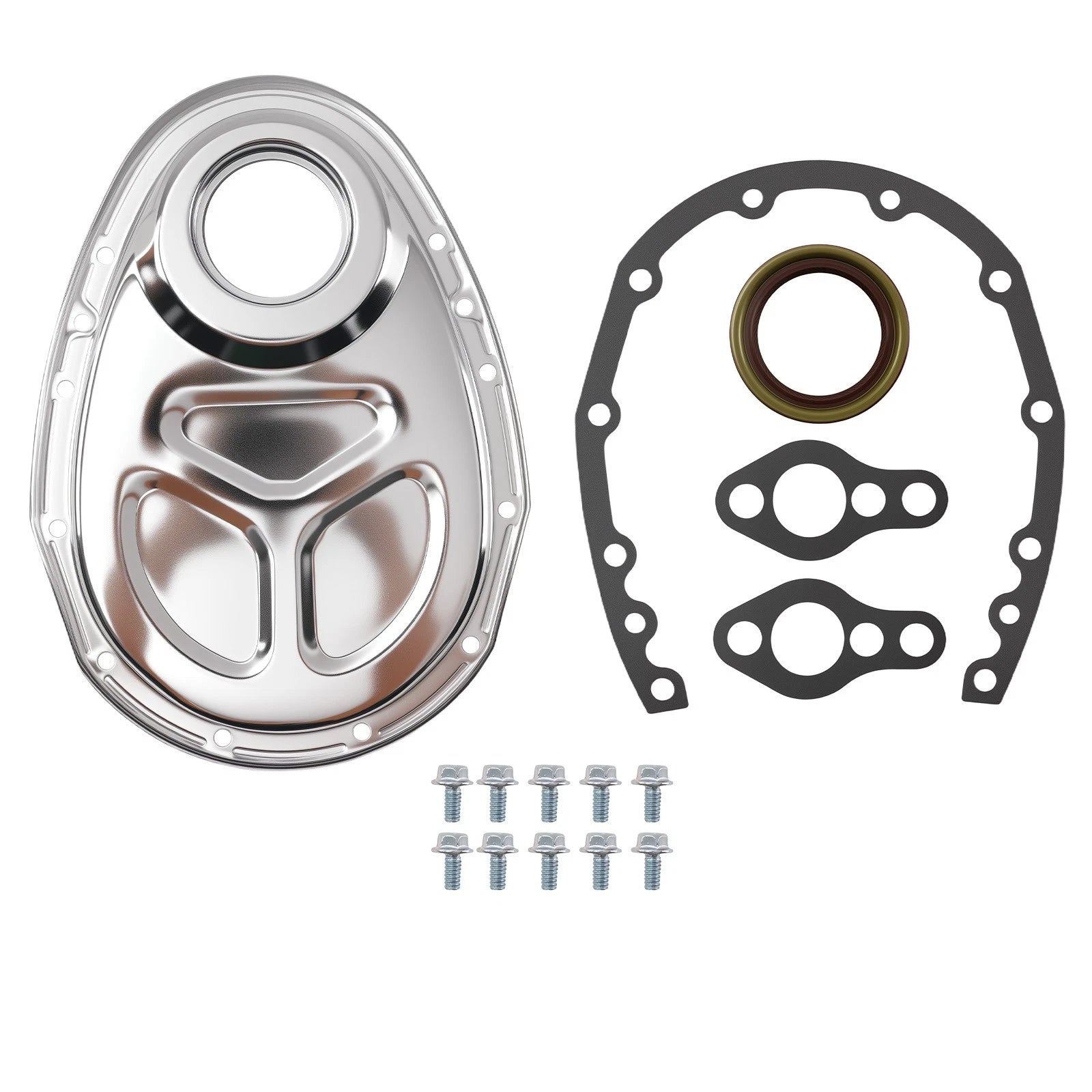 Chrome Timing Chain Cover for SB Chevy V8 SBC 283 327 350 383 400 (1958–1986)