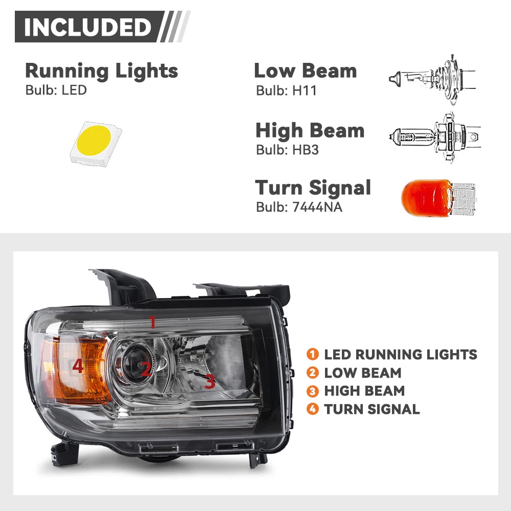 Halogen Headlight with LED DRL Projector for GMC Canyon (2015–2022)