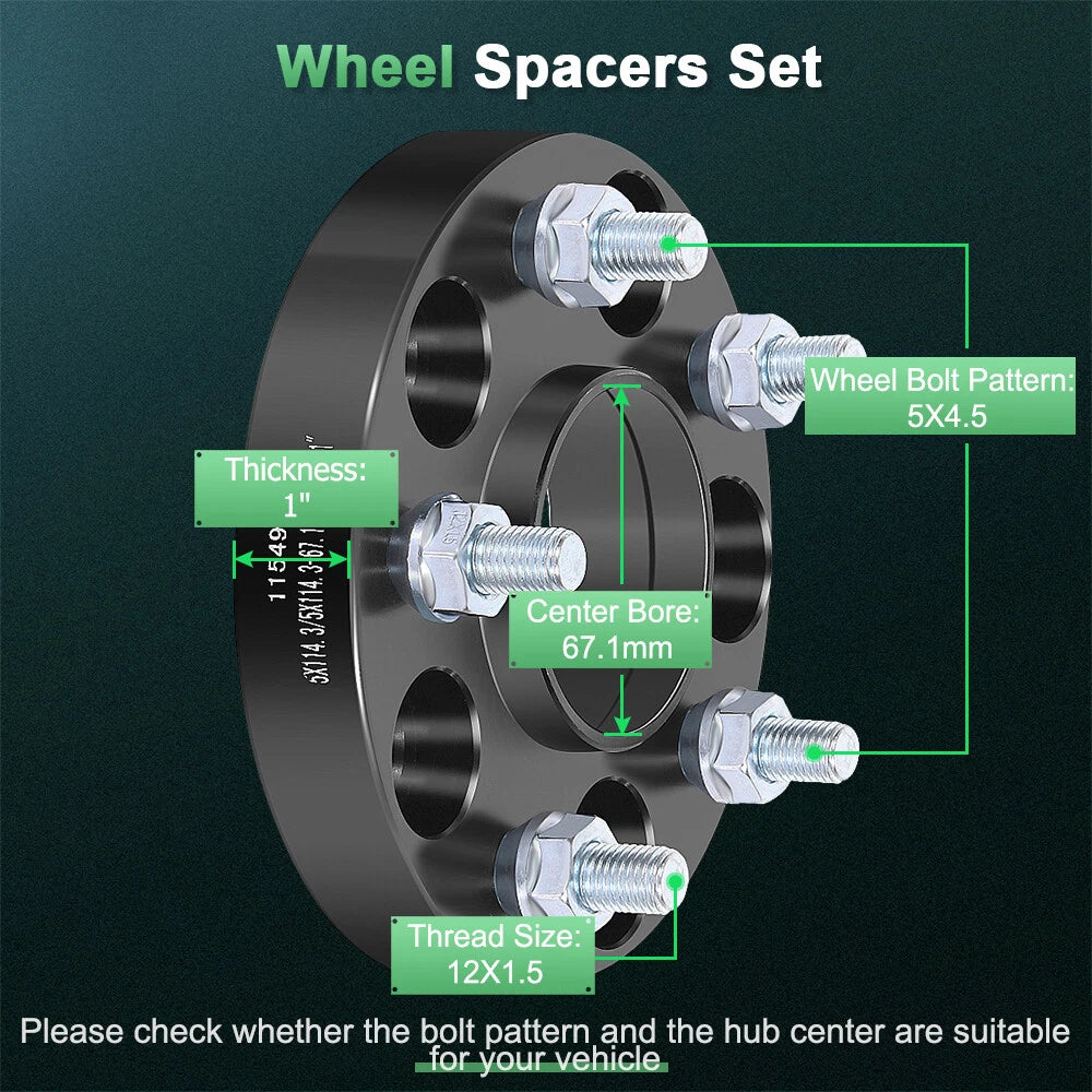 Set of 4 Wheel Spacers 1" for Mazda 6, CX-3, Hyundai