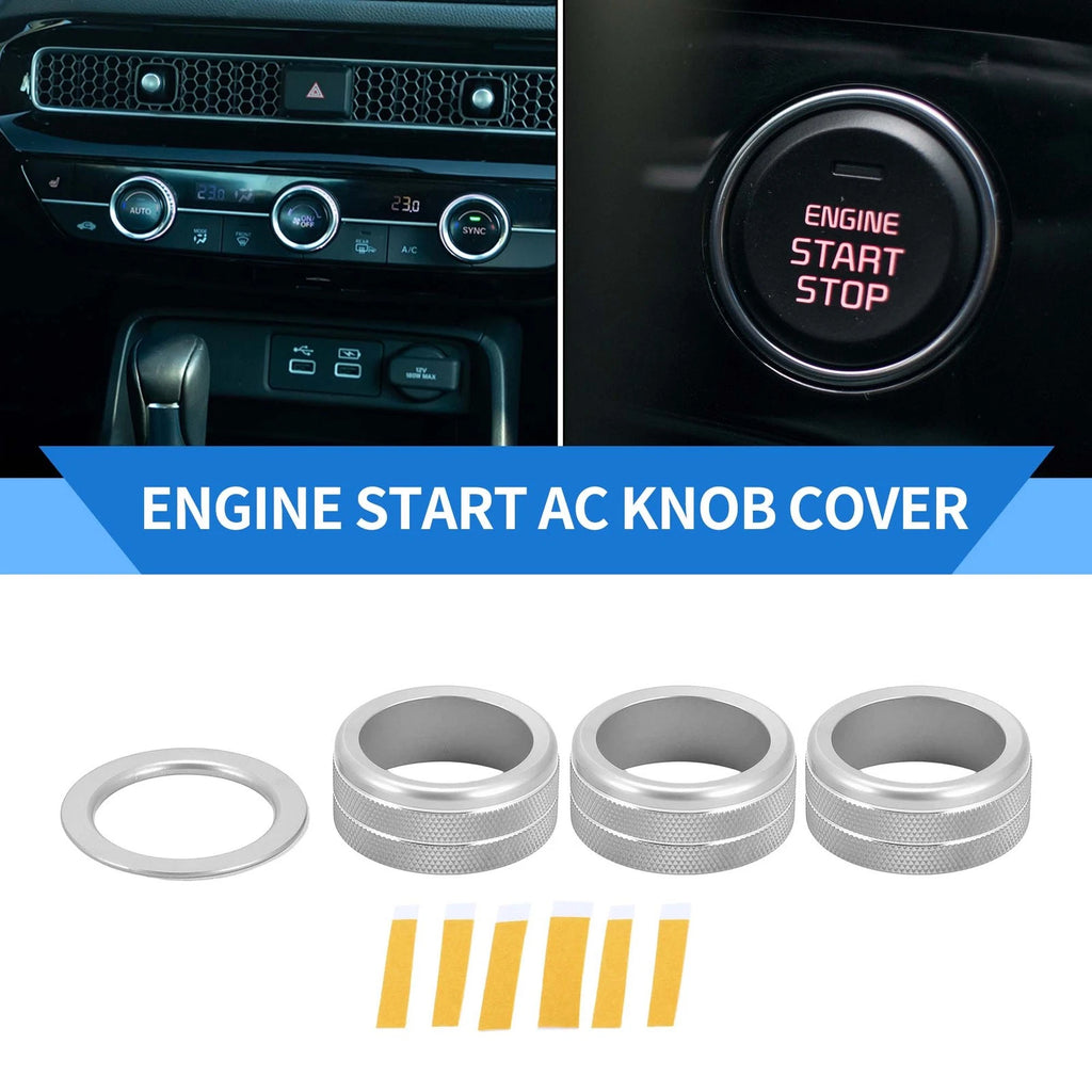 Set of 4 AC Engine Start Switch Knob Cover Rings for Honda Civic (2022–2024) Silver Tone