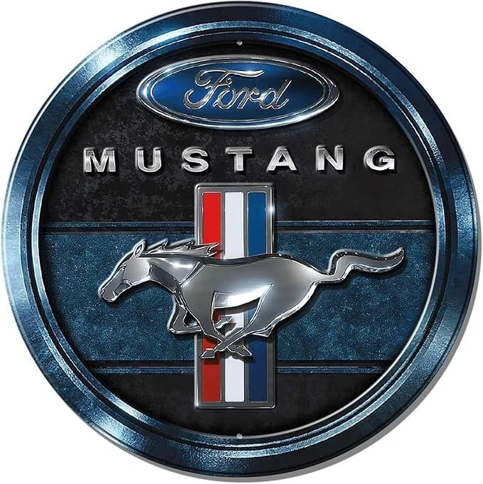 Ford Mustang Round Blue Logo Metal Tin Sign Wall Decor (All Years)