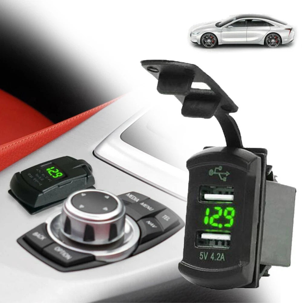 Dual USB Charger for Car Truck Boat (DC 12V-24V) Waterproof Dustproof