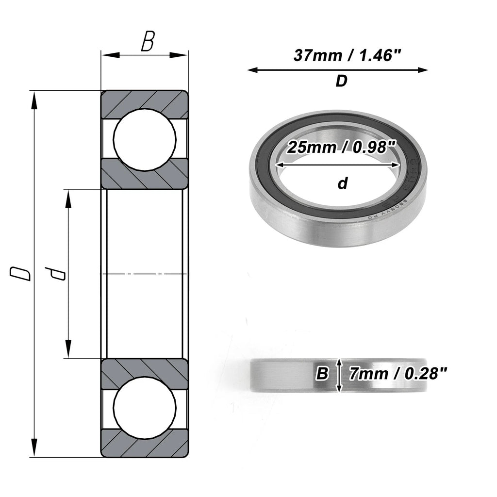 Deep Groove Ball Bearing 6805VV for Scooter Skateboard (P0 25x37x7mm)