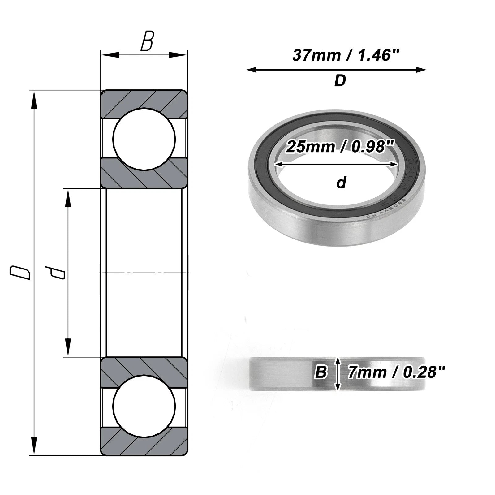 Deep Groove Ball Bearing 6805VV for Scooter Skateboard (P0 25x37x7mm)