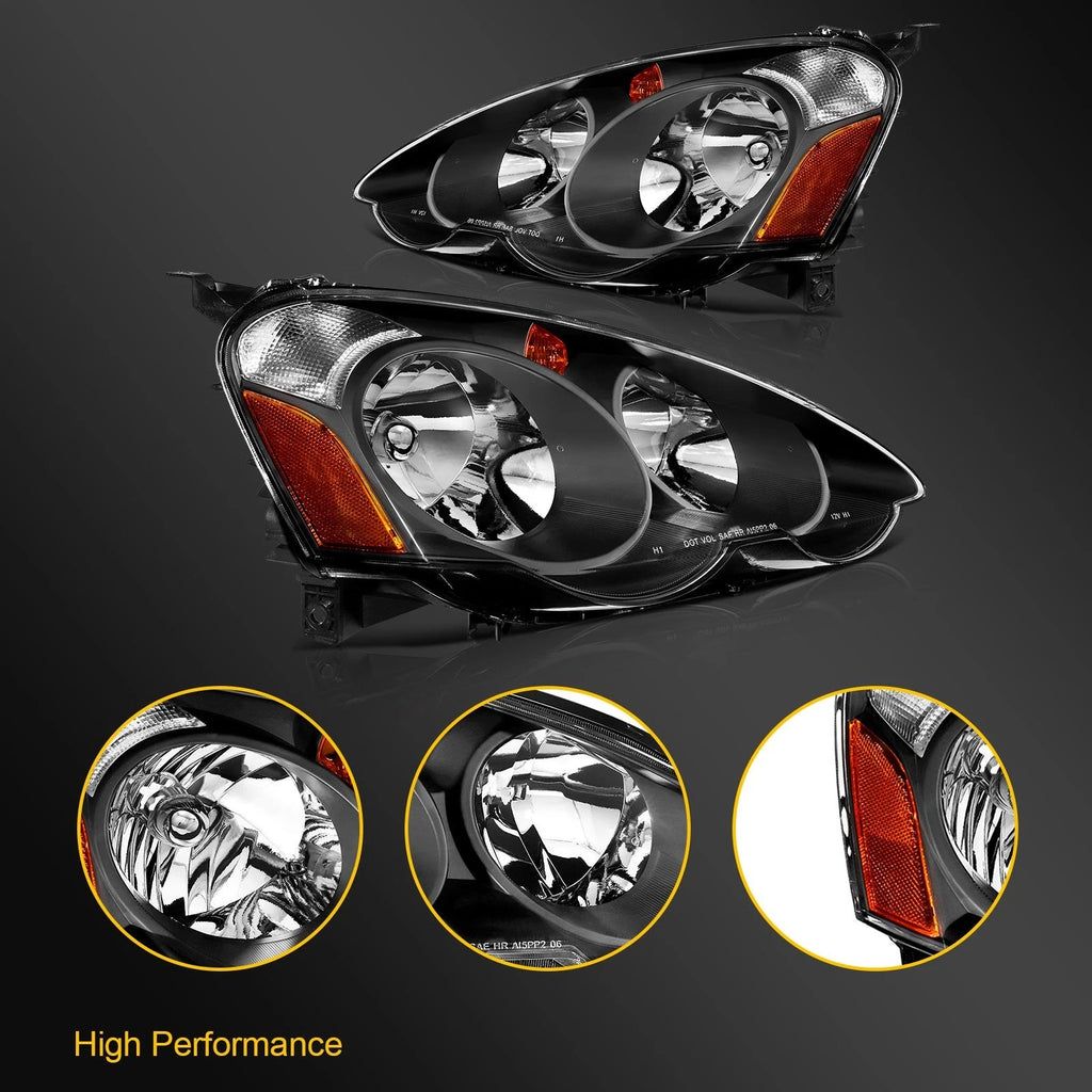 Headlight Assembly for Acura RSX (2002–2004) Black Housing Pair