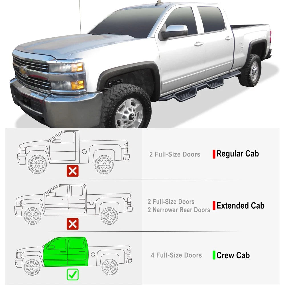Wheel to Wheel Black Drop Steps for Silverado Sierra Crew Cab (2007-2018)