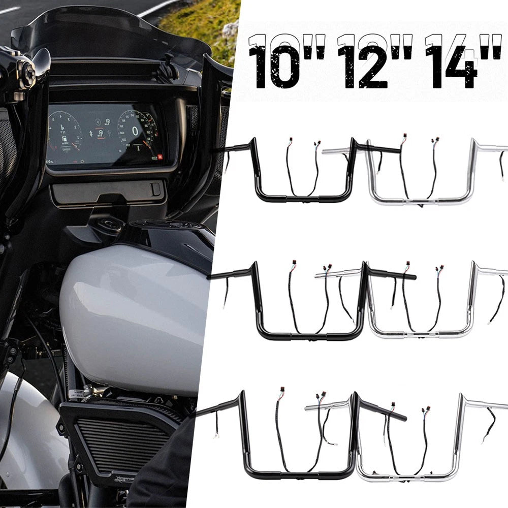10/12/14 Inch Pre-Wired Meathook Ape Hangers for Harley Touring (2014–2023)