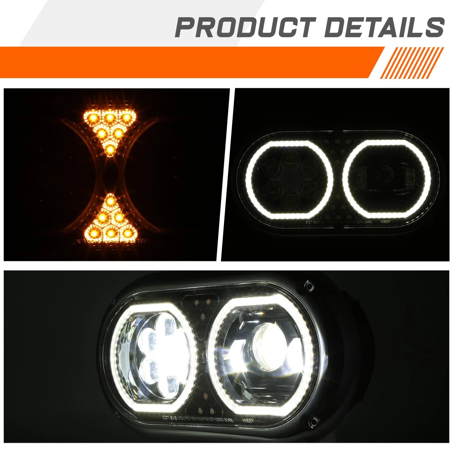 Full LED Halo Dual Projector Headlights for Peterbilt 359 (1967–1987)