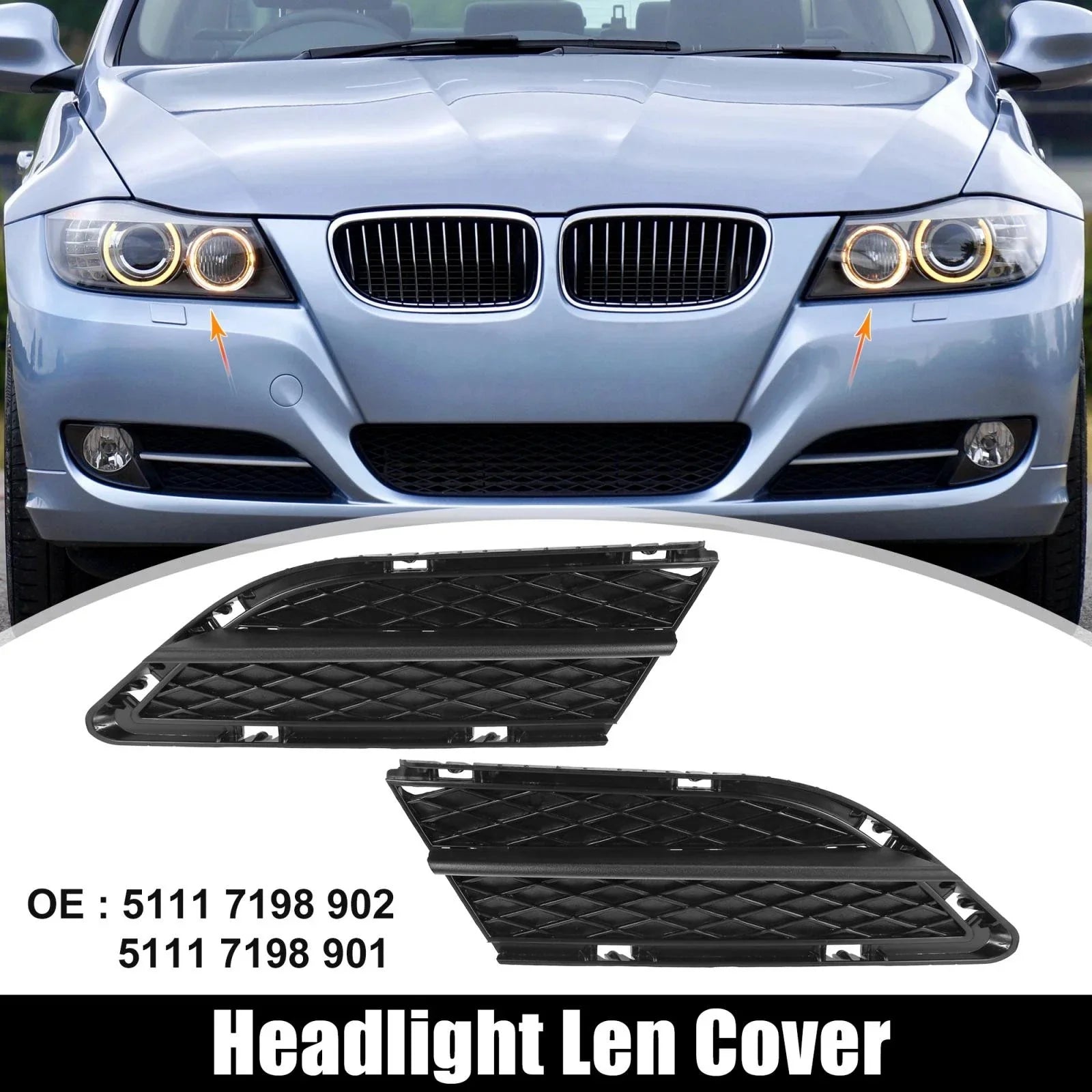Pair Left Right Fog Light Grille Black for BMW 328i (2009 - 2010)