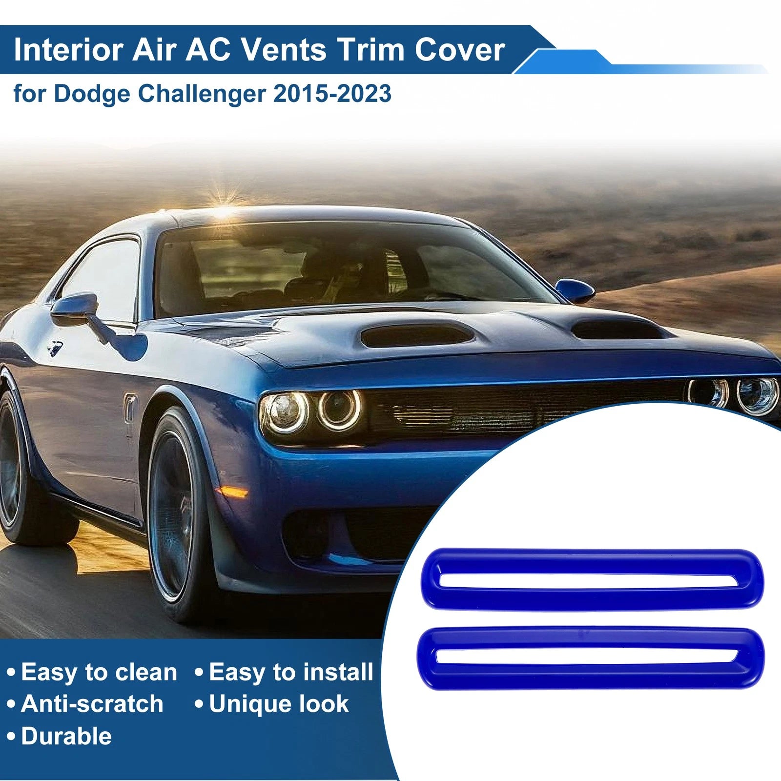 2X Air Condition Outlet Vent Trim Cover Frame for Dodge Challenger (2015–2023) Blue