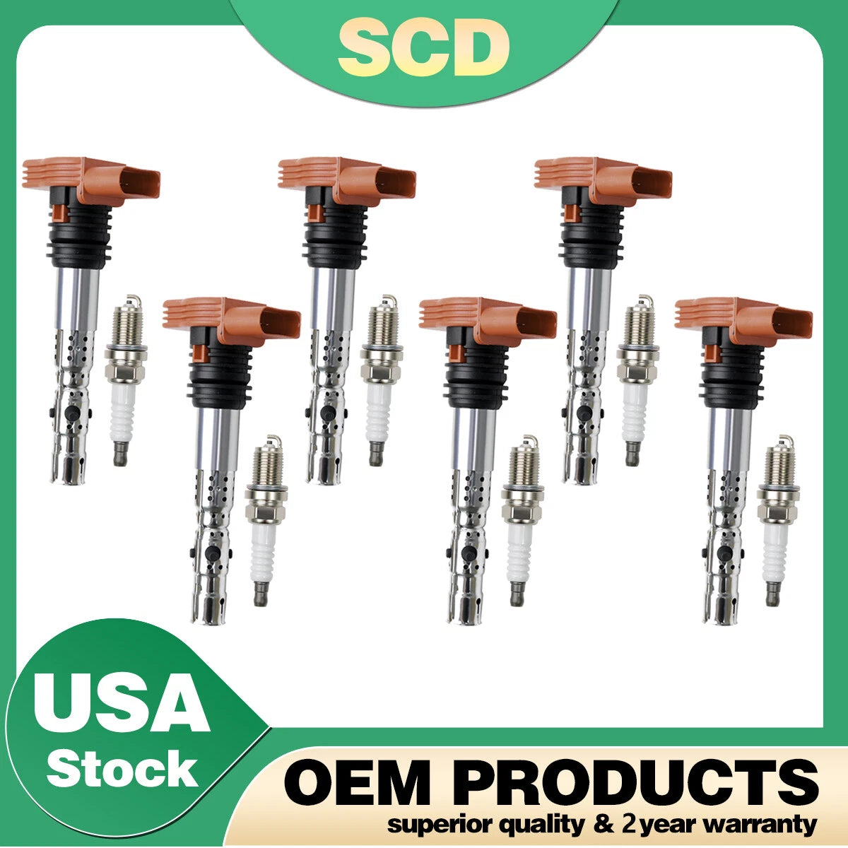 6x Ignition Coil & 6x Spark Plug for Audi A4/A4 Quattro A6/A6 Quattro (2002–2008) UF483