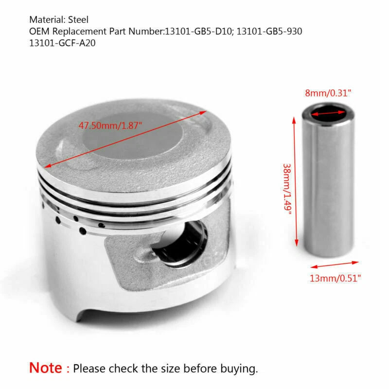 Piston Kit +0.50 for Honda XR70R CRF70F CT70 C70CWR (1997–2012) Bore 47.50mm T9