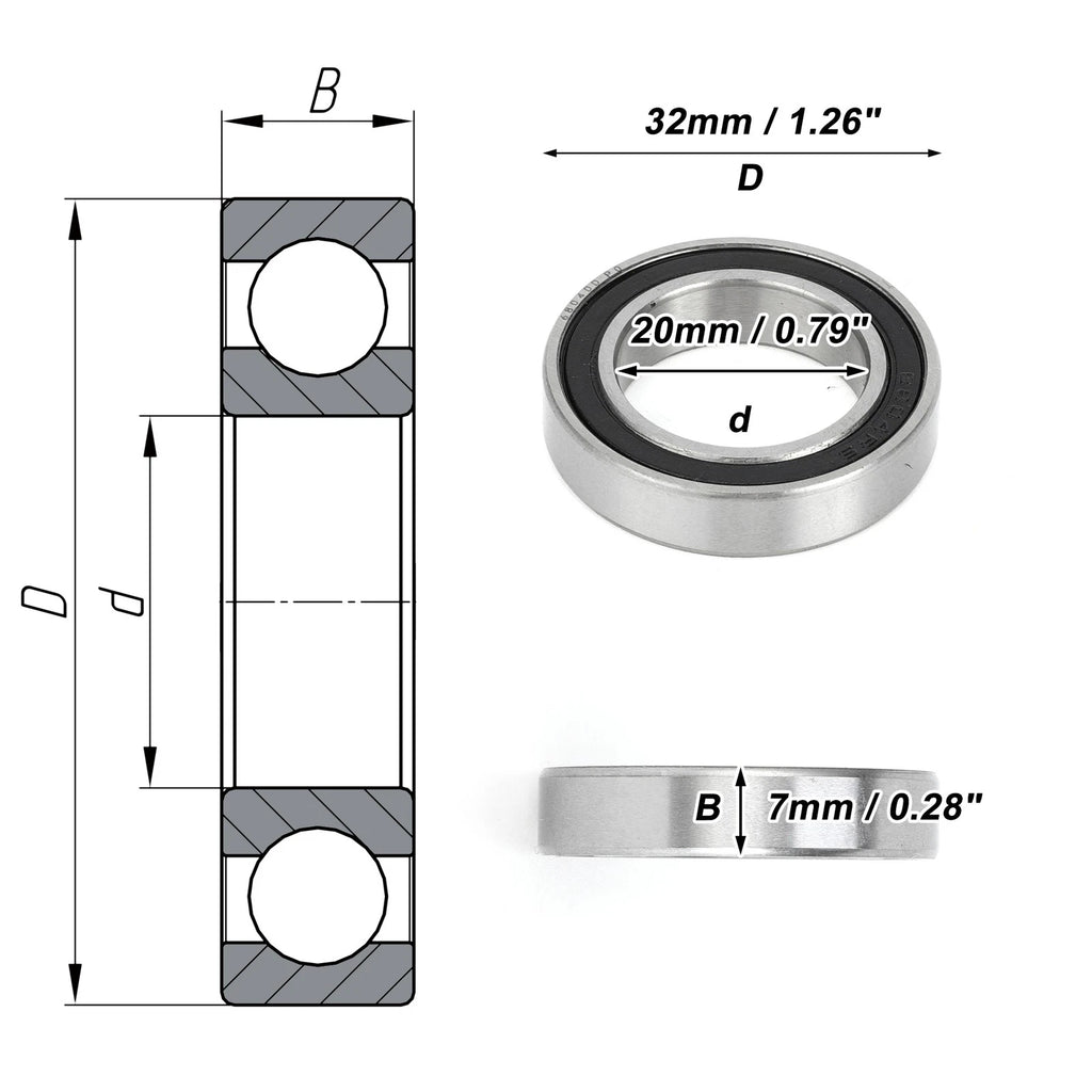 Deep Groove Ball Bearing 6804DD for Scooter Skateboard (20x32x7mm)